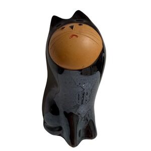 Vintage Ceramic Black Cat Coin Bank Mid Century Modern Style Glossy Figurine
